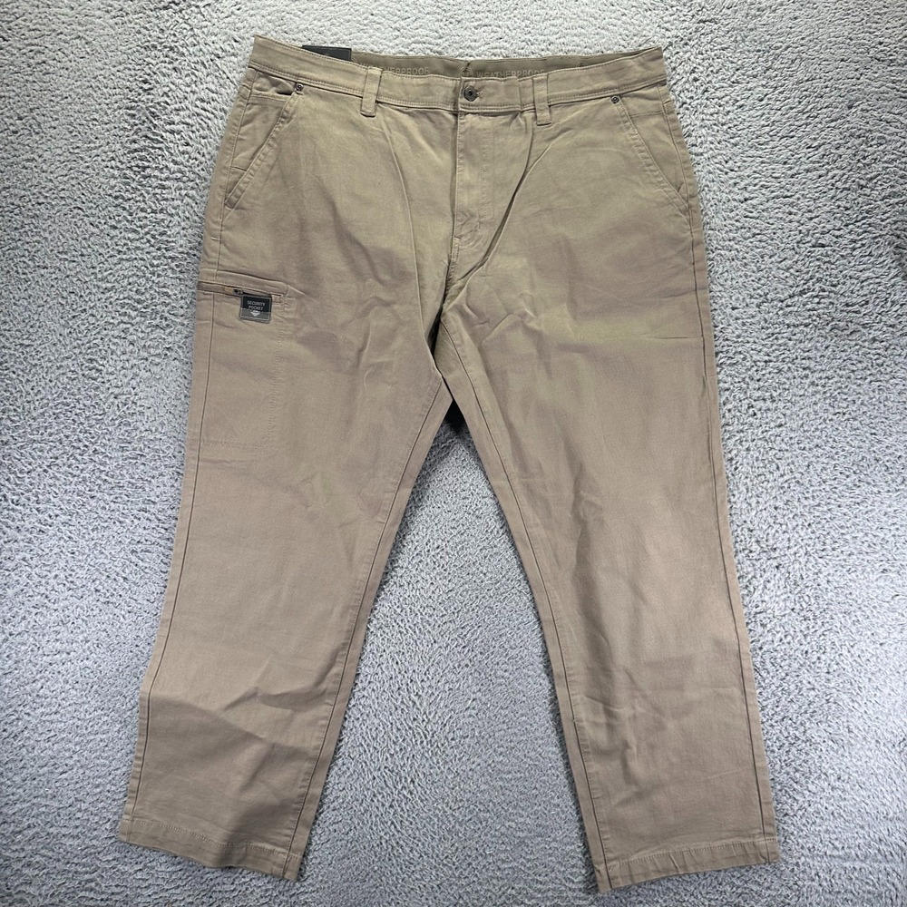 Weatherproof Pant Men 42x30 Beige Cotton Khakis Straight Travel Workwear Stretch